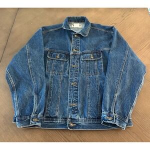 Vintage 90s Wrangler Rugged‎ Wear Denim Trucker Jean Jacket Mens Size XL Cowboy